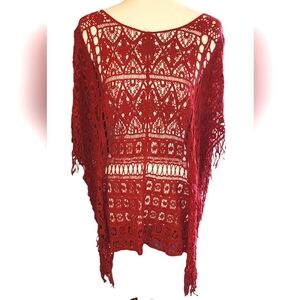 Catherines Women's Top Red Wine color Crochet Top